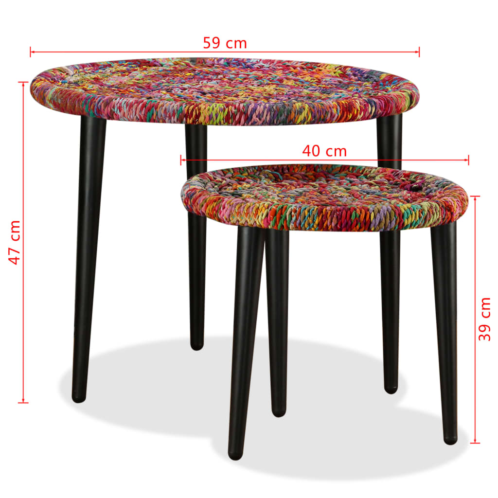 vidaXL Lot de 2 tables basses avec détails Chindi multicolores