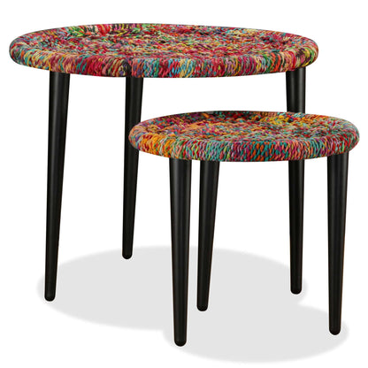 vidaXL Lot de 2 tables basses avec détails Chindi multicolores