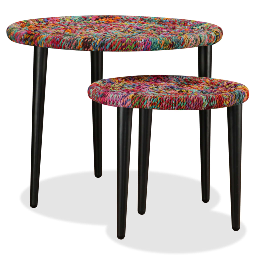 vidaXL Lot de 2 tables basses avec détails Chindi multicolores