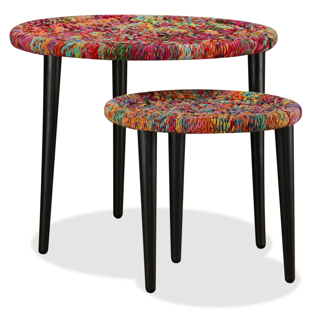 vidaXL Lot de 2 tables basses avec détails Chindi multicolores