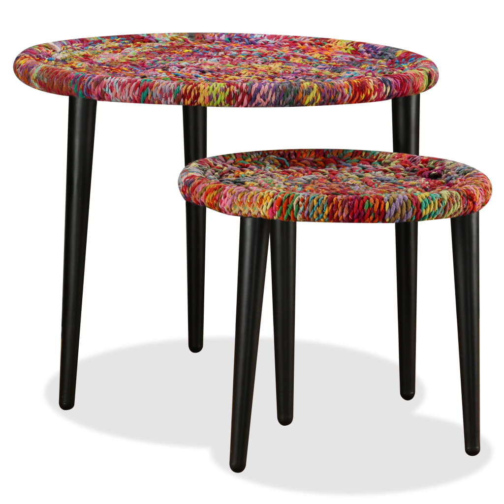 vidaXL Lot de 2 tables basses avec détails Chindi multicolores
