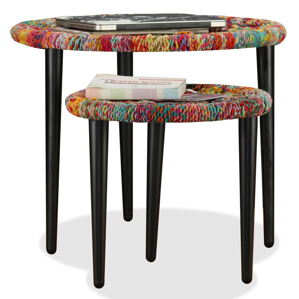 vidaXL Lot de 2 tables basses avec détails Chindi multicolores