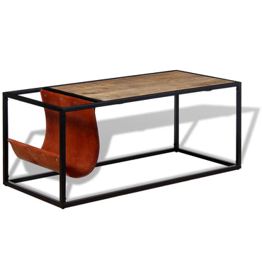 vidaXL Couchtisch mit Zeitschriftenhalter aus Echtleder 110x50x45 cm