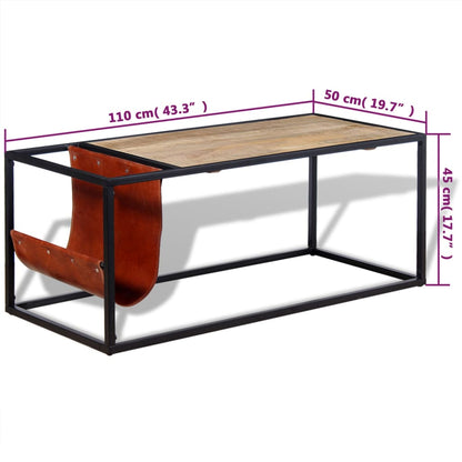 vidaXL Couchtisch mit Zeitschriftenhalter aus Echtleder 110x50x45 cm