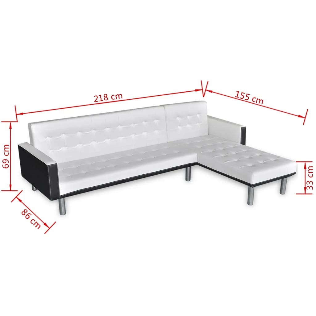vidaXL Schlafsofa L-Form Kunstleder Weiß