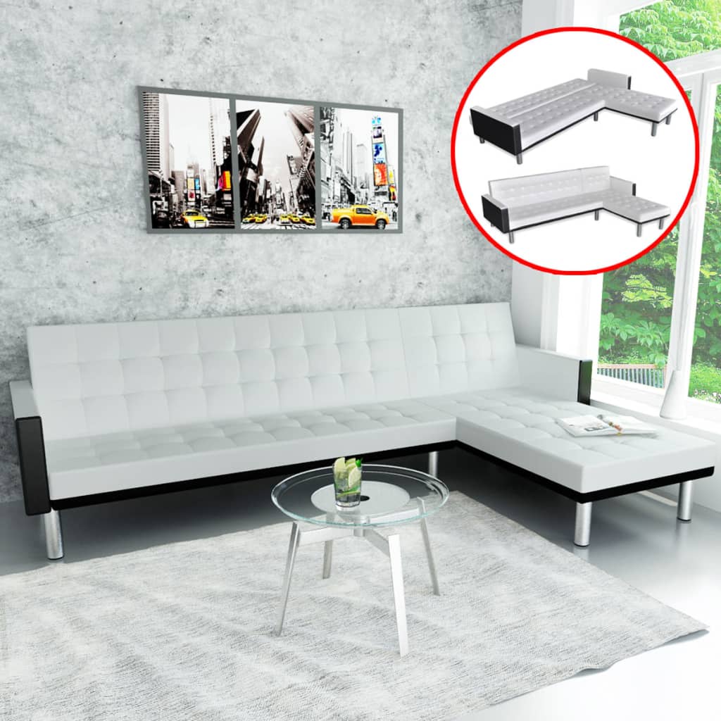 vidaXL Schlafsofa L-Form Kunstleder Weiß