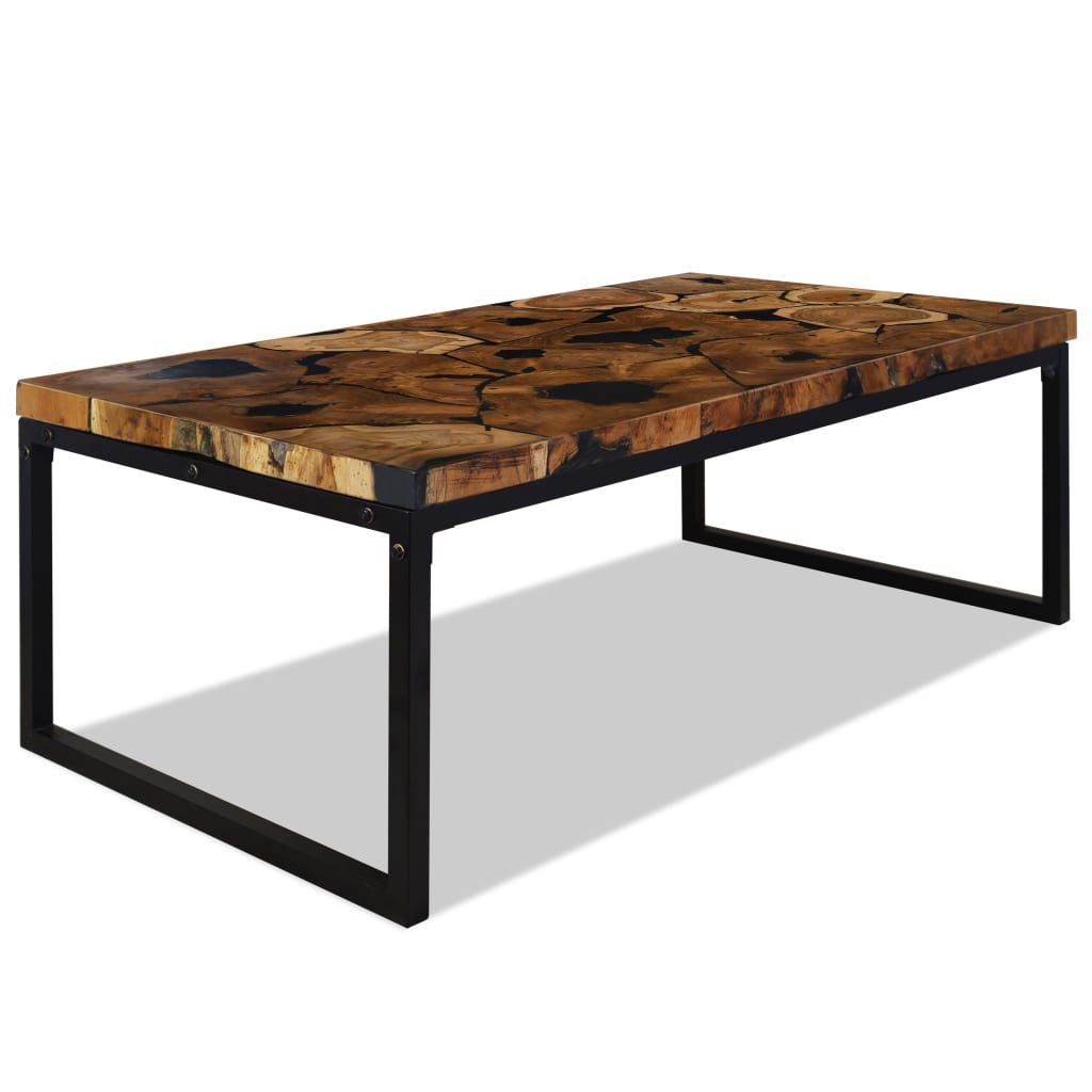 vidaXL Table basse en teck et résine 110x60x40 cm