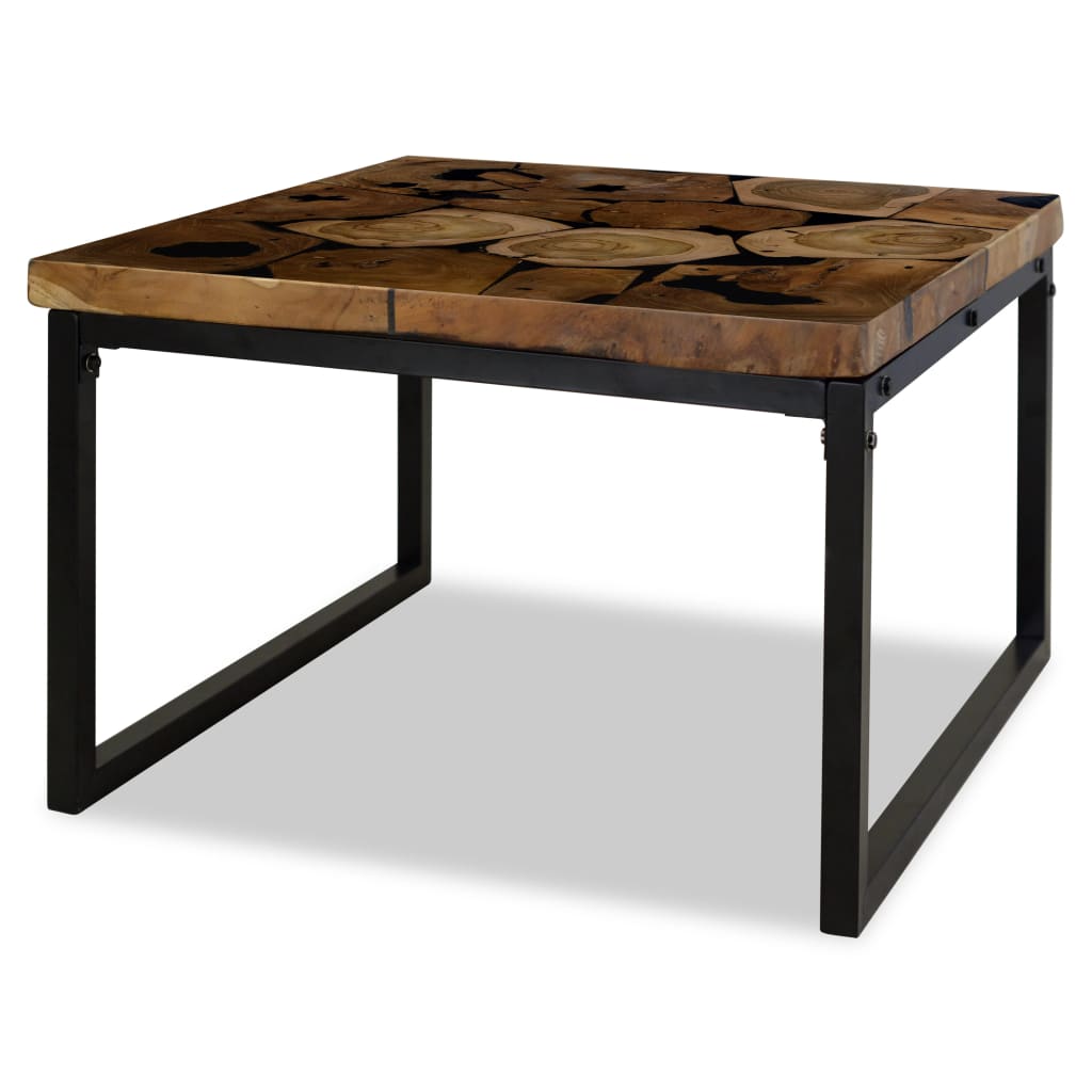 vidaXL Table basse en teck et résine 60x60x40 cm