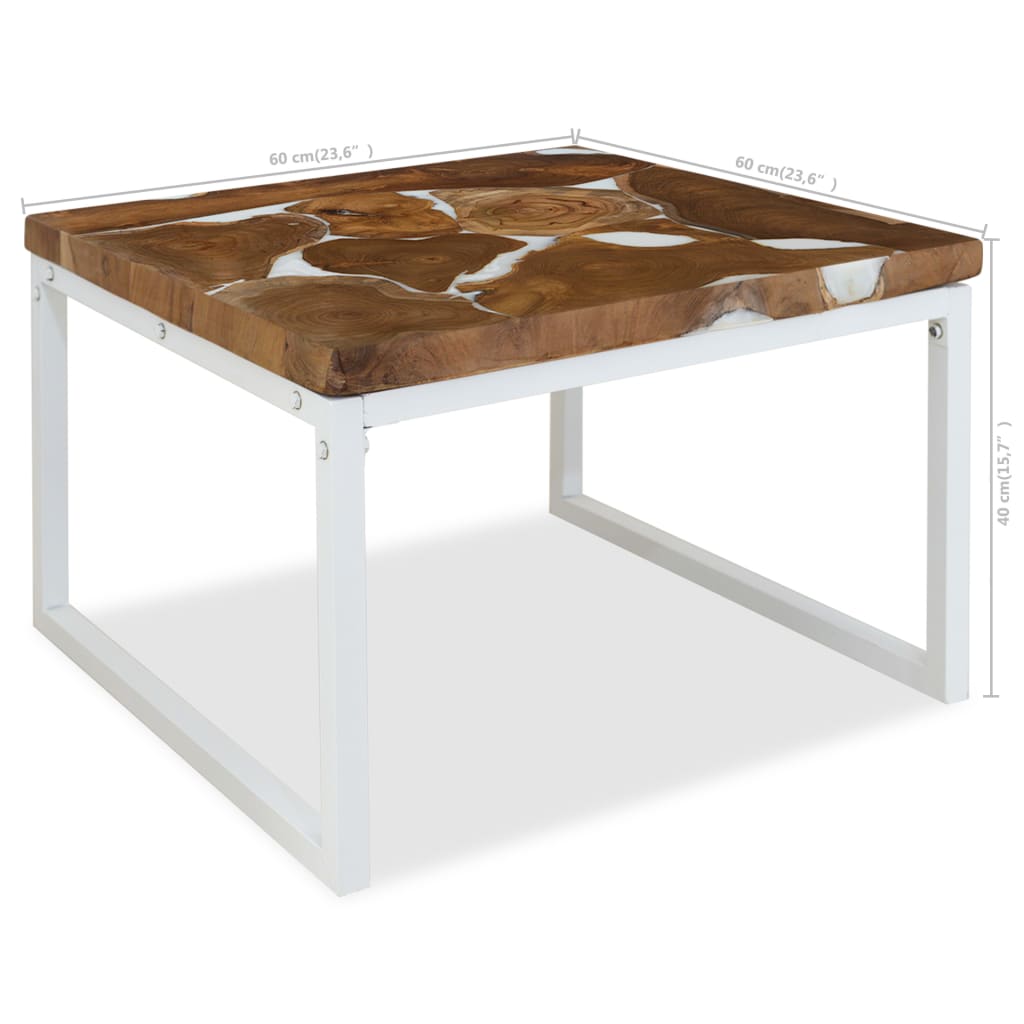 vidaXL Table basse en teck et résine 60x60x40 cm