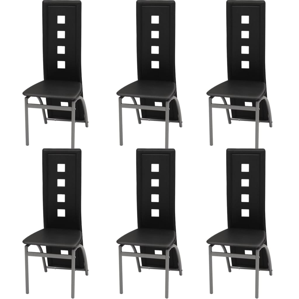 vidaXL Chaises de salle à manger 6 pcs Similicuir Noir
