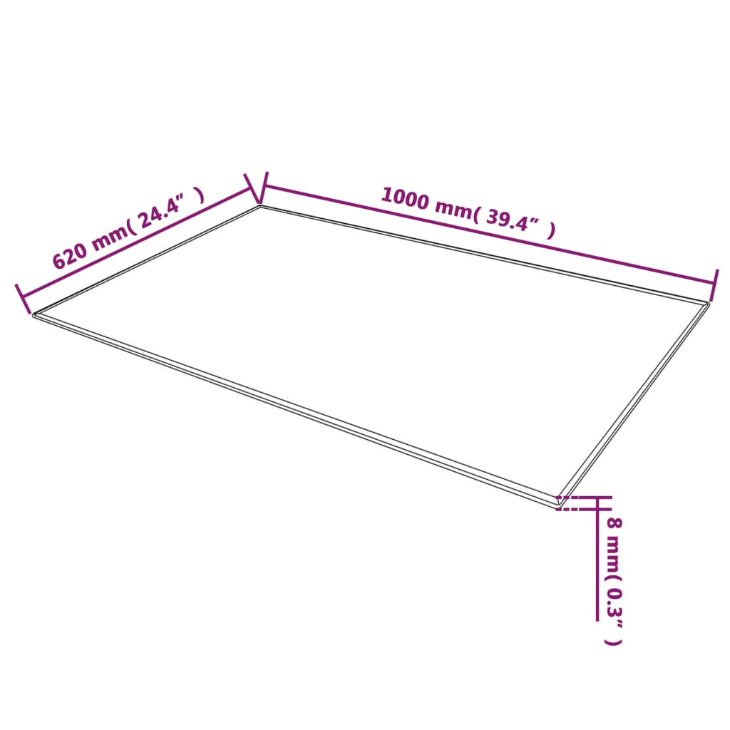 vidaXL Plateau de table en verre trempé Rectangulaire 1000 x 620 mm