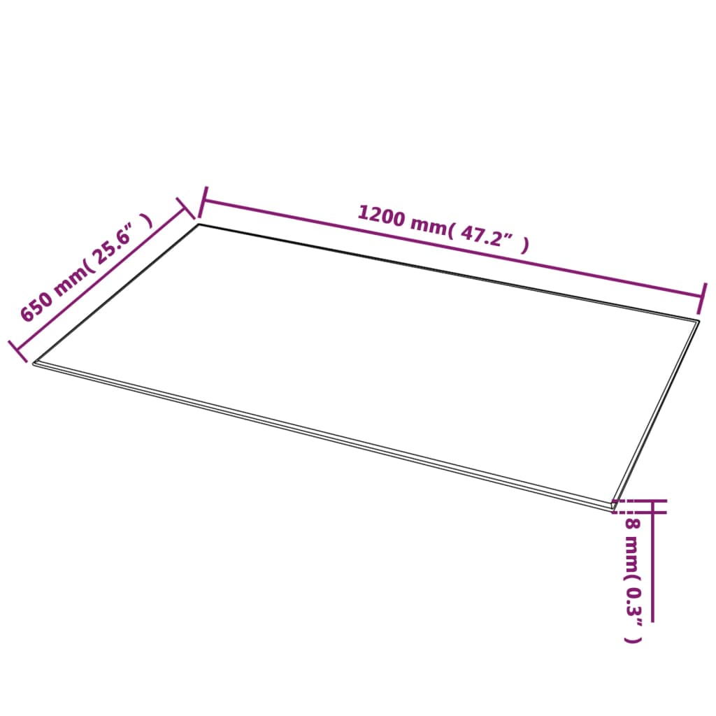 vidaXL Plateau de table en verre trempé Rectangulaire 1200 x 650 mm
