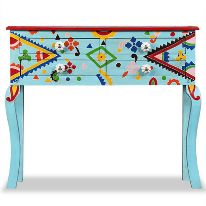 vidaXL Konsolentisch Massivholz Mango Blau Handbemalt