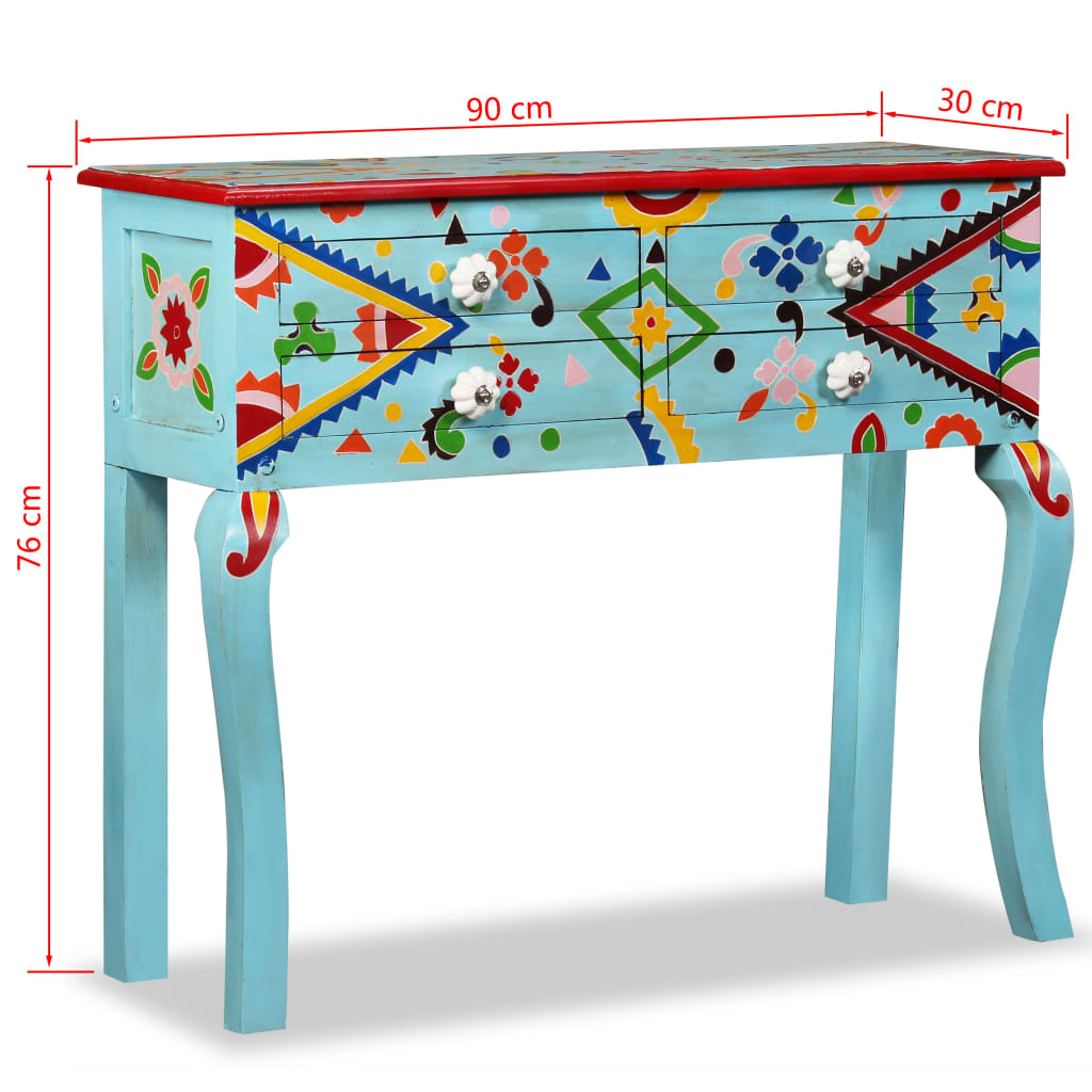 vidaXL Konsolentisch Massivholz Mango Blau Handbemalt