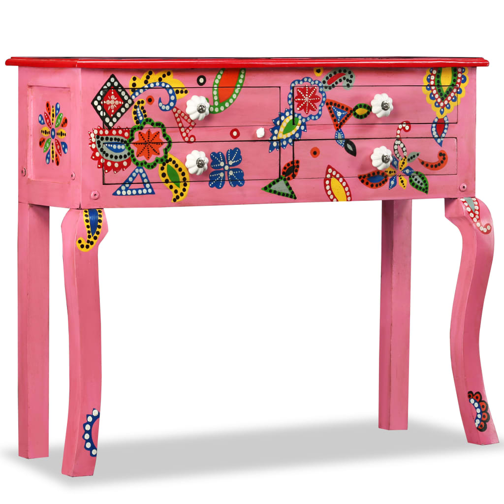 vidaXL Konsolentisch Massivholz Mango Rosa Handbemalt