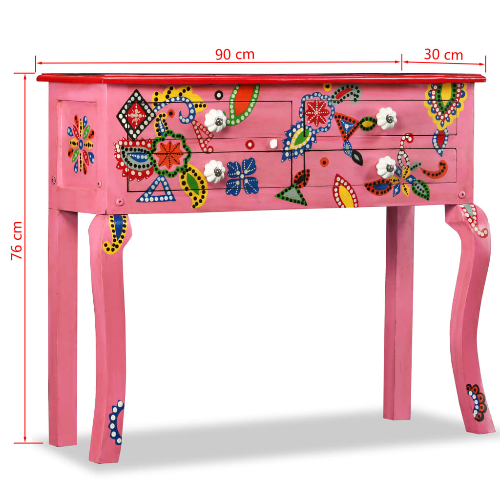 vidaXL Konsolentisch Massivholz Mango Rosa Handbemalt