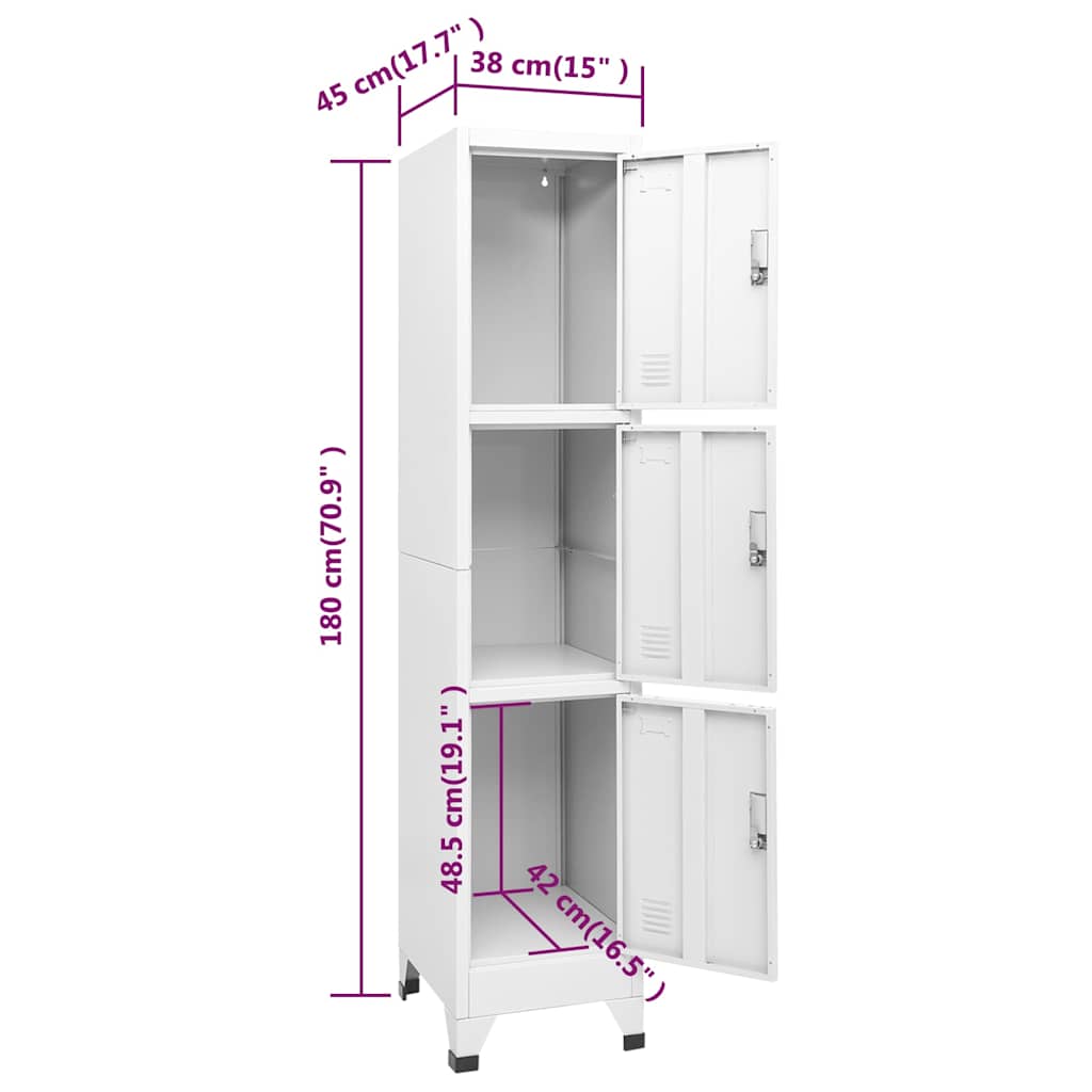 vidaXL Schließfachschrank mit 3 Fächern 38x45x180 cm