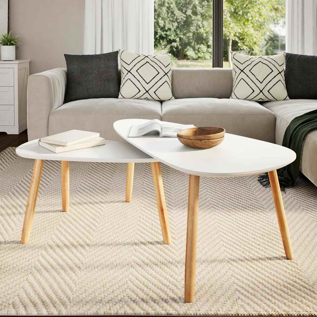 vidaXL Lot de 2 tables basses en pin massif blanc