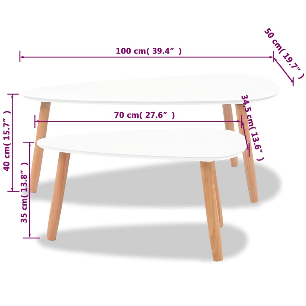 vidaXL Lot de 2 tables basses en pin massif blanc