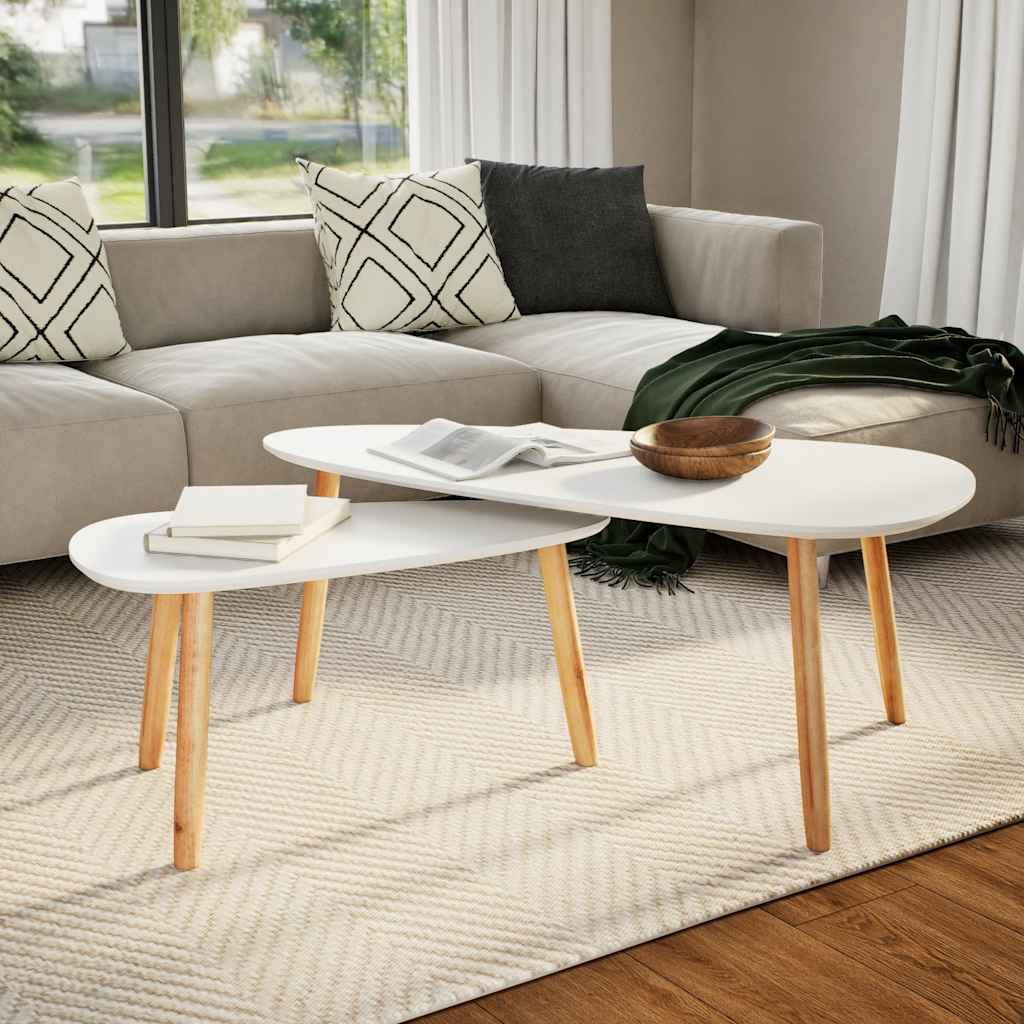 vidaXL Lot de 2 tables basses en pin massif blanc