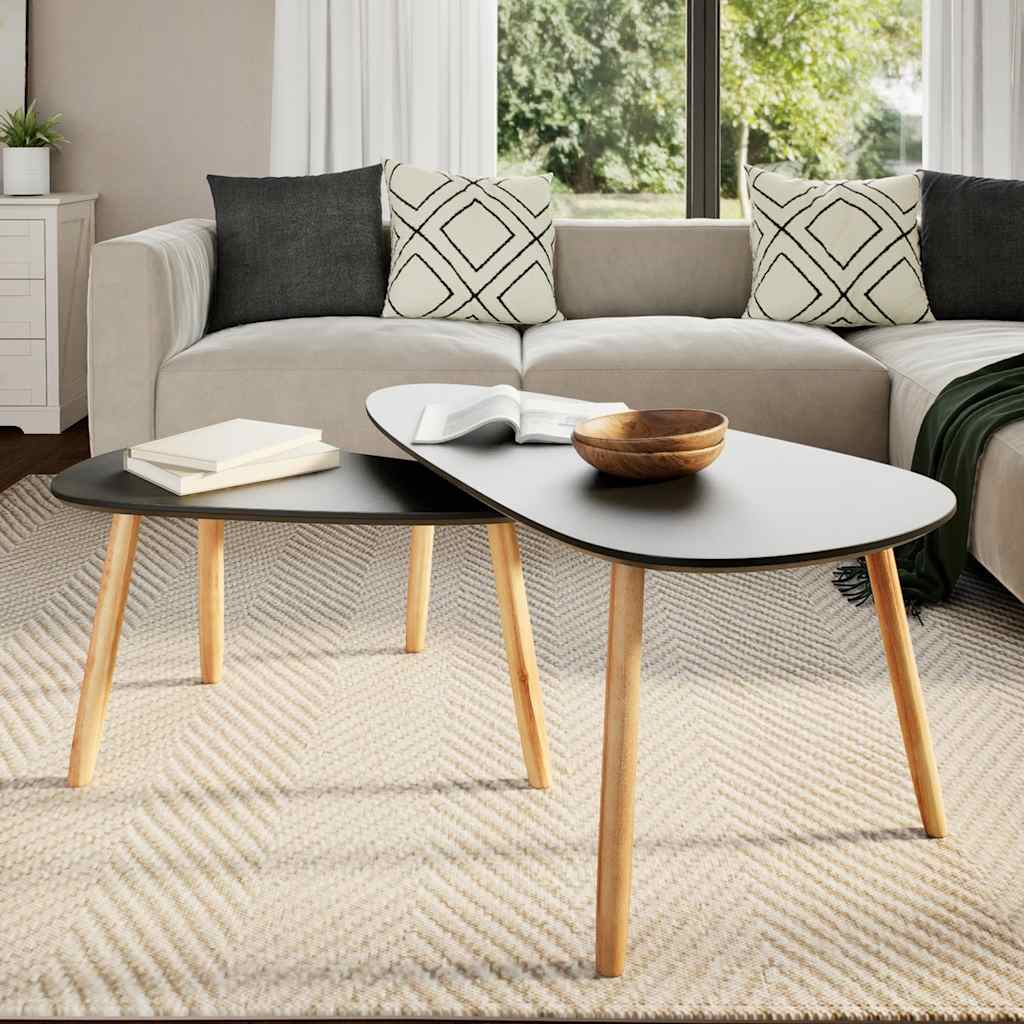 vidaXL Ensemble de 2 tables basses en pin massif noir