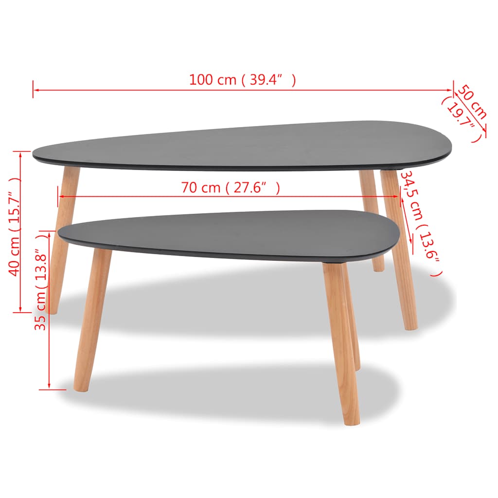 vidaXL Ensemble de 2 tables basses en pin massif noir