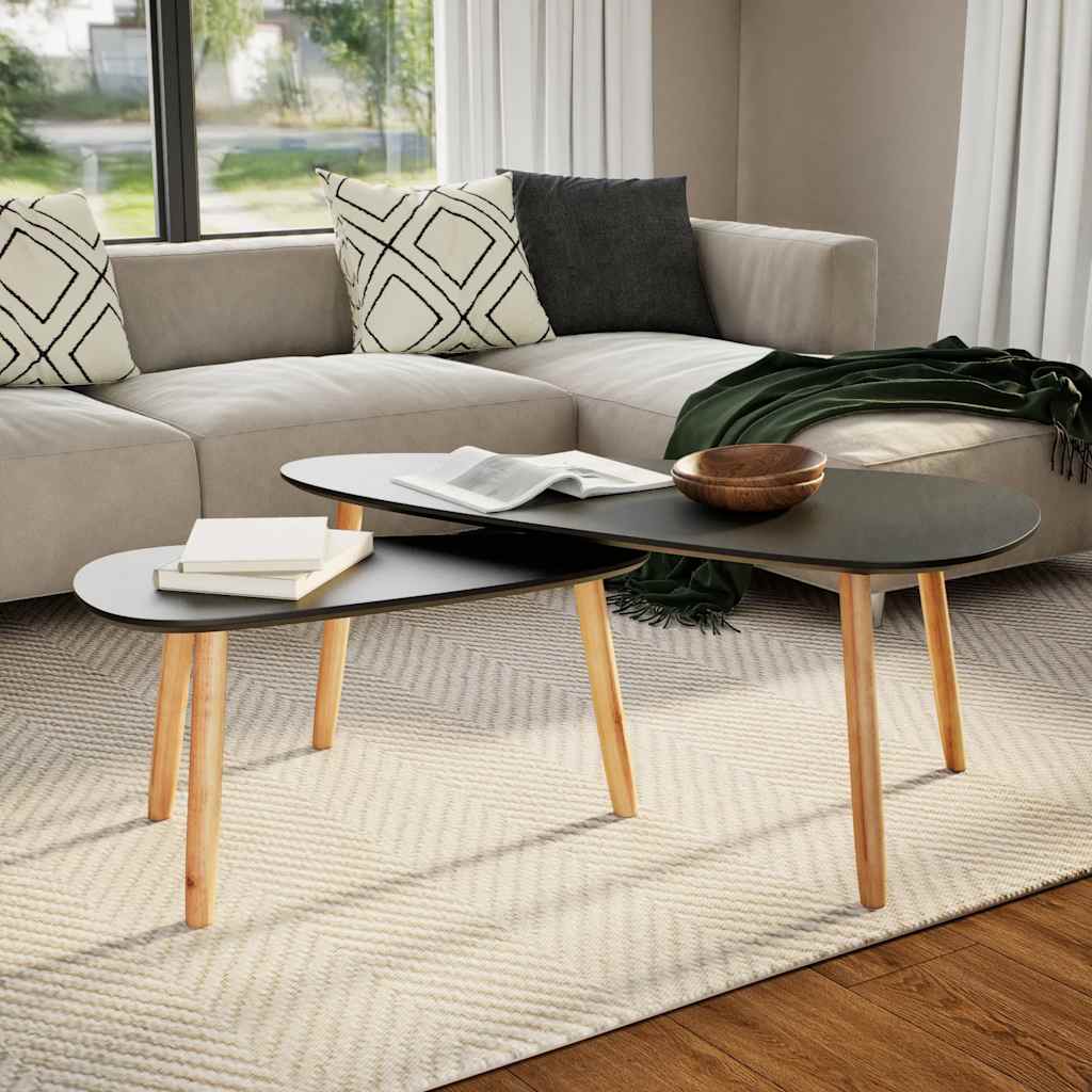 vidaXL Ensemble de 2 tables basses en pin massif noir