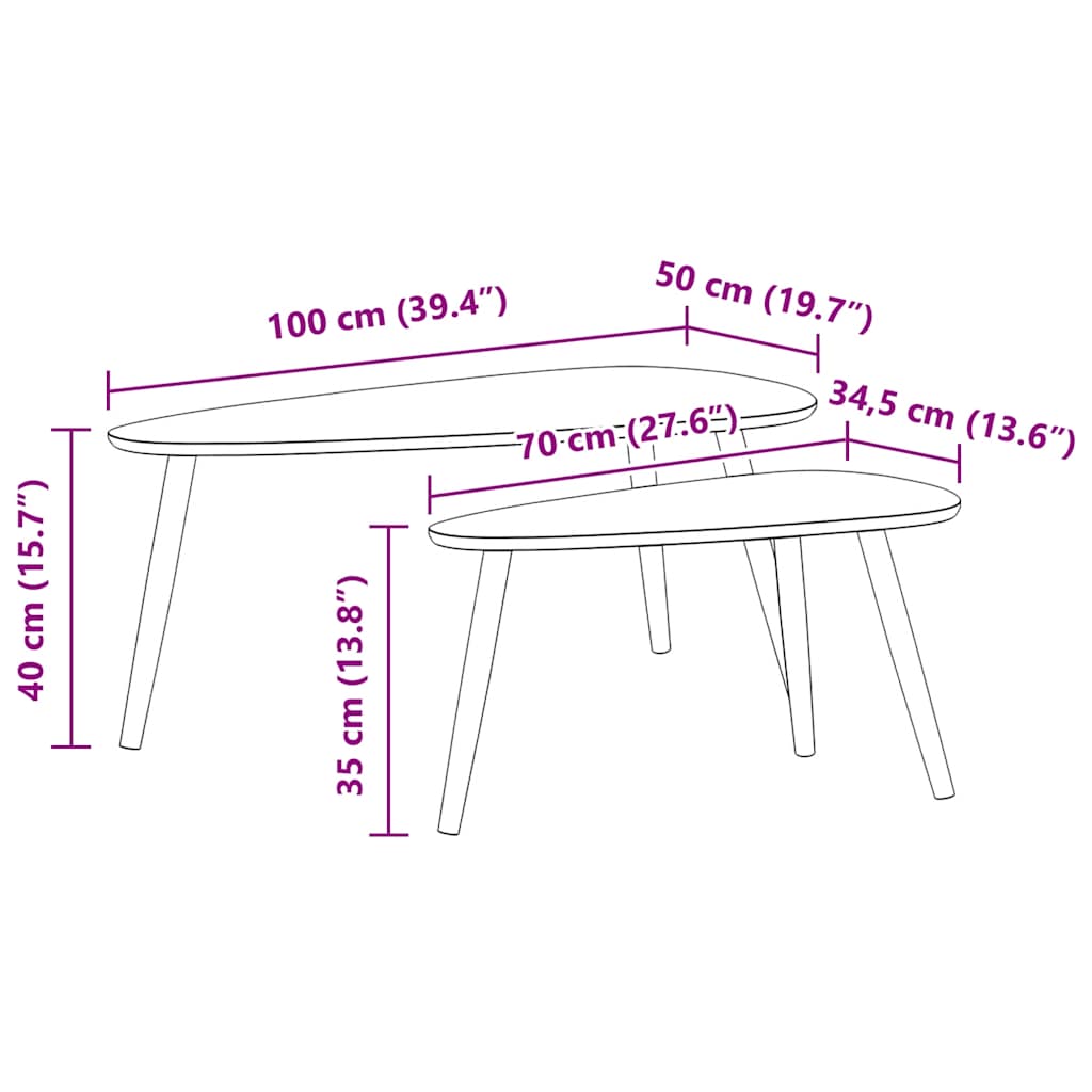 vidaXL Ensemble de 2 tables basses en pin massif marron