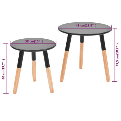 vidaXL Beistelltisch Set 2 Stk. Kiefernholz Massiv Schwarz