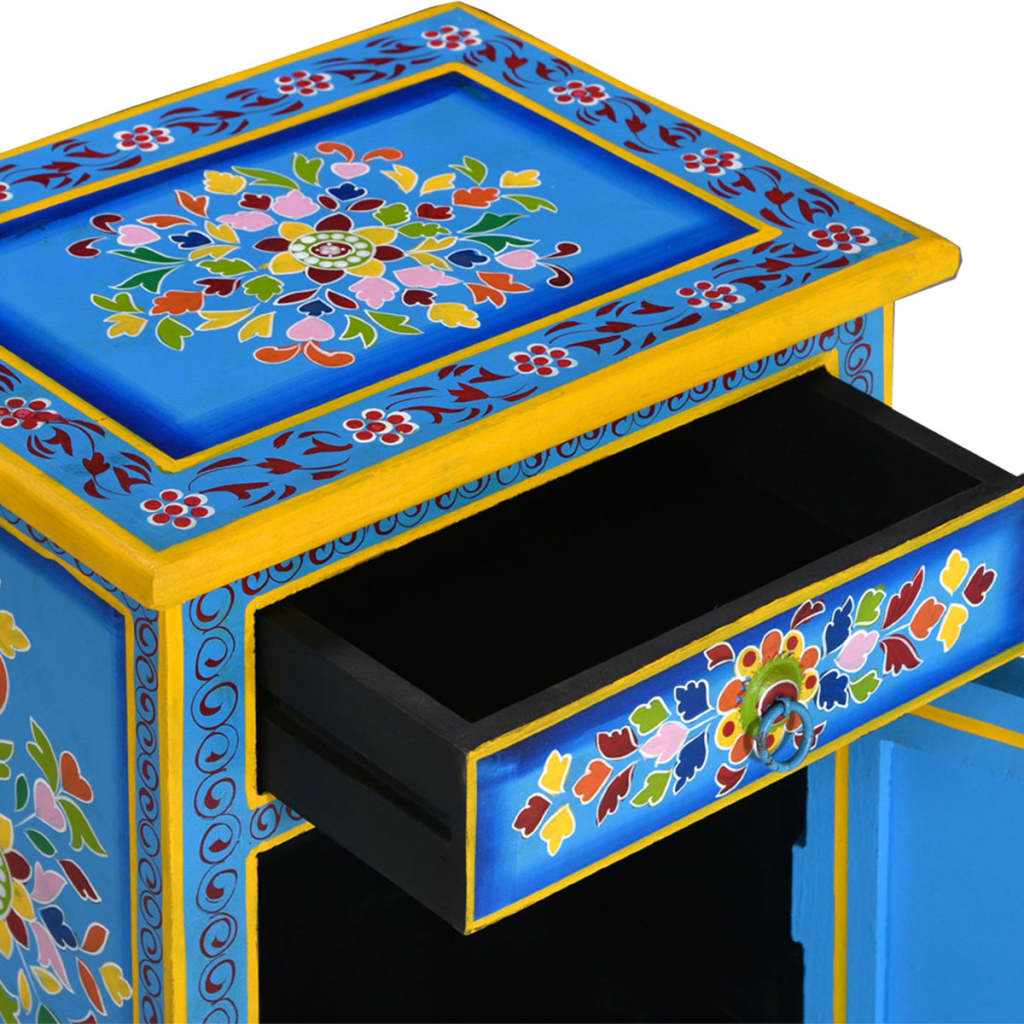 vidaXL Table de chevet en bois de manguier massif turquoise peint à la main