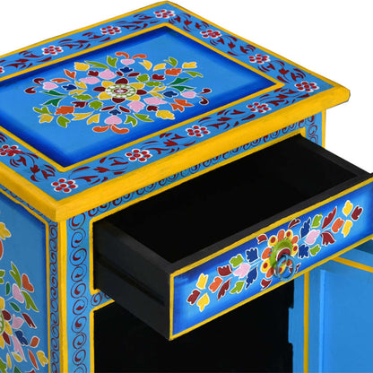 vidaXL Table de chevet en bois de manguier massif turquoise peint à la main