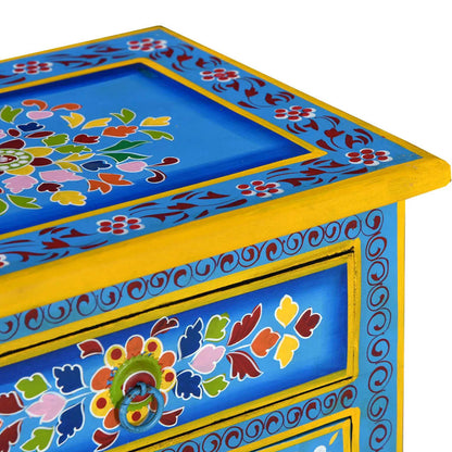 vidaXL Table de chevet en bois de manguier massif turquoise peint à la main