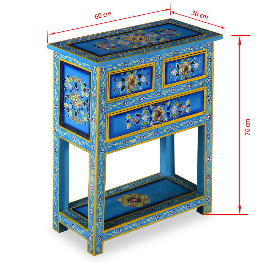vidaXL Sideboard mit Schubladen Massivholz Mango Türkis Handbemalt