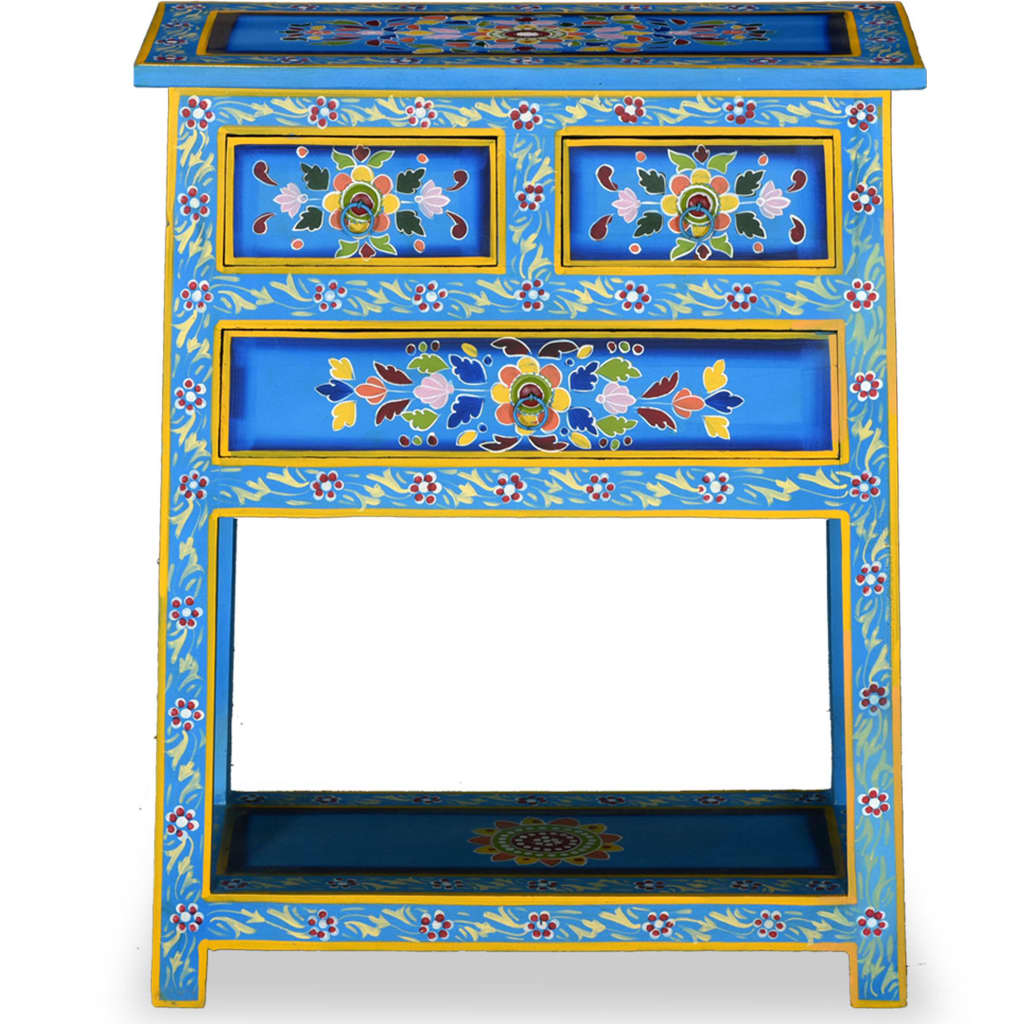 vidaXL Sideboard mit Schubladen Massivholz Mango Türkis Handbemalt
