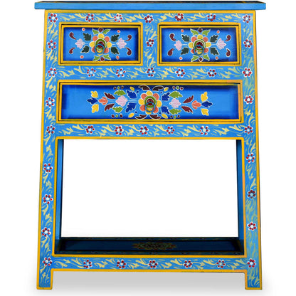 vidaXL Sideboard mit Schubladen Massivholz Mango Türkis Handbemalt