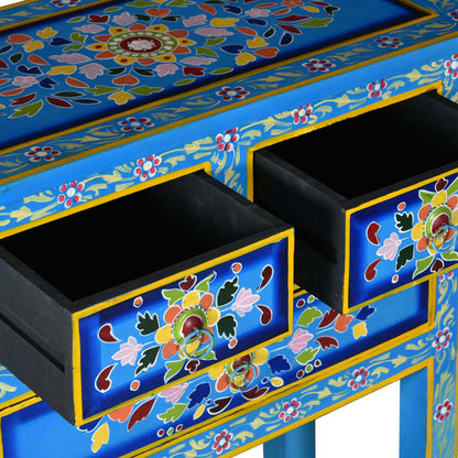 vidaXL Sideboard mit Schubladen Massivholz Mango Türkis Handbemalt