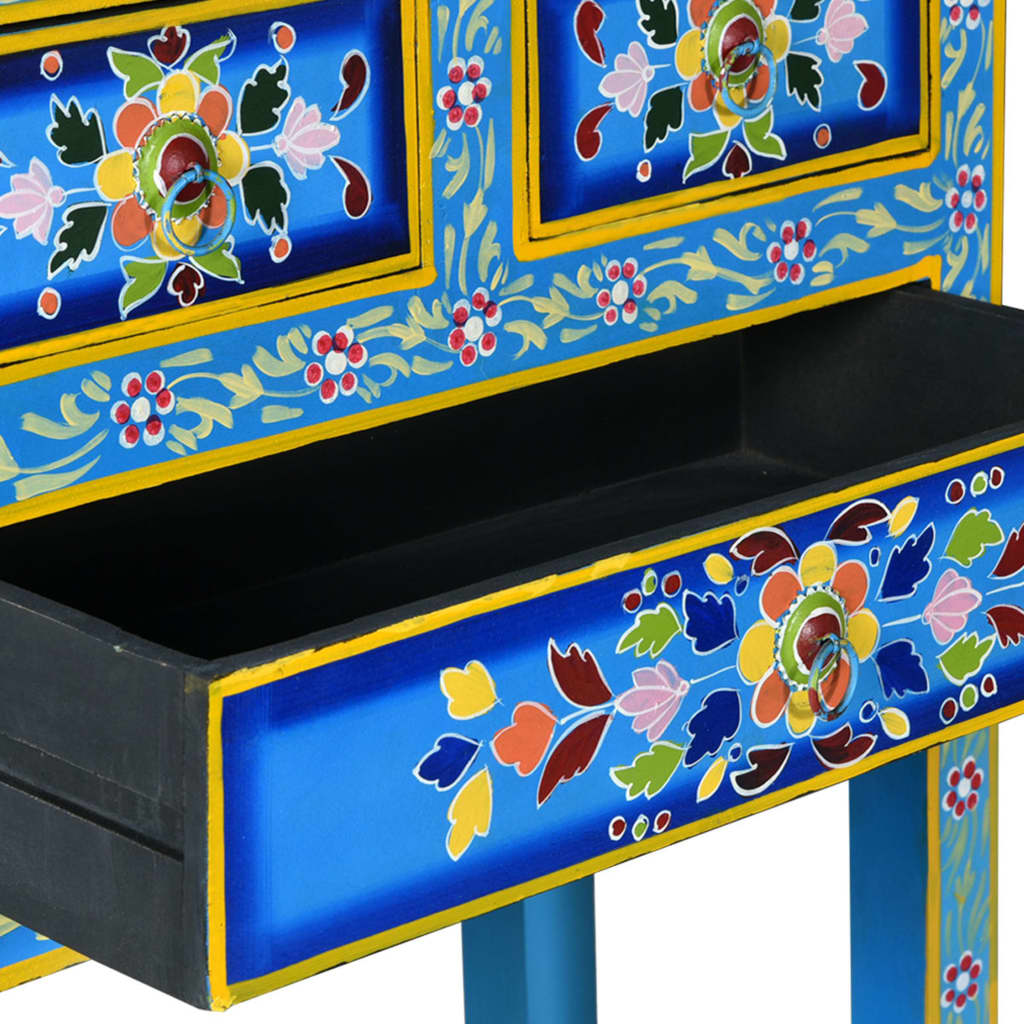 vidaXL Sideboard mit Schubladen Massivholz Mango Türkis Handbemalt