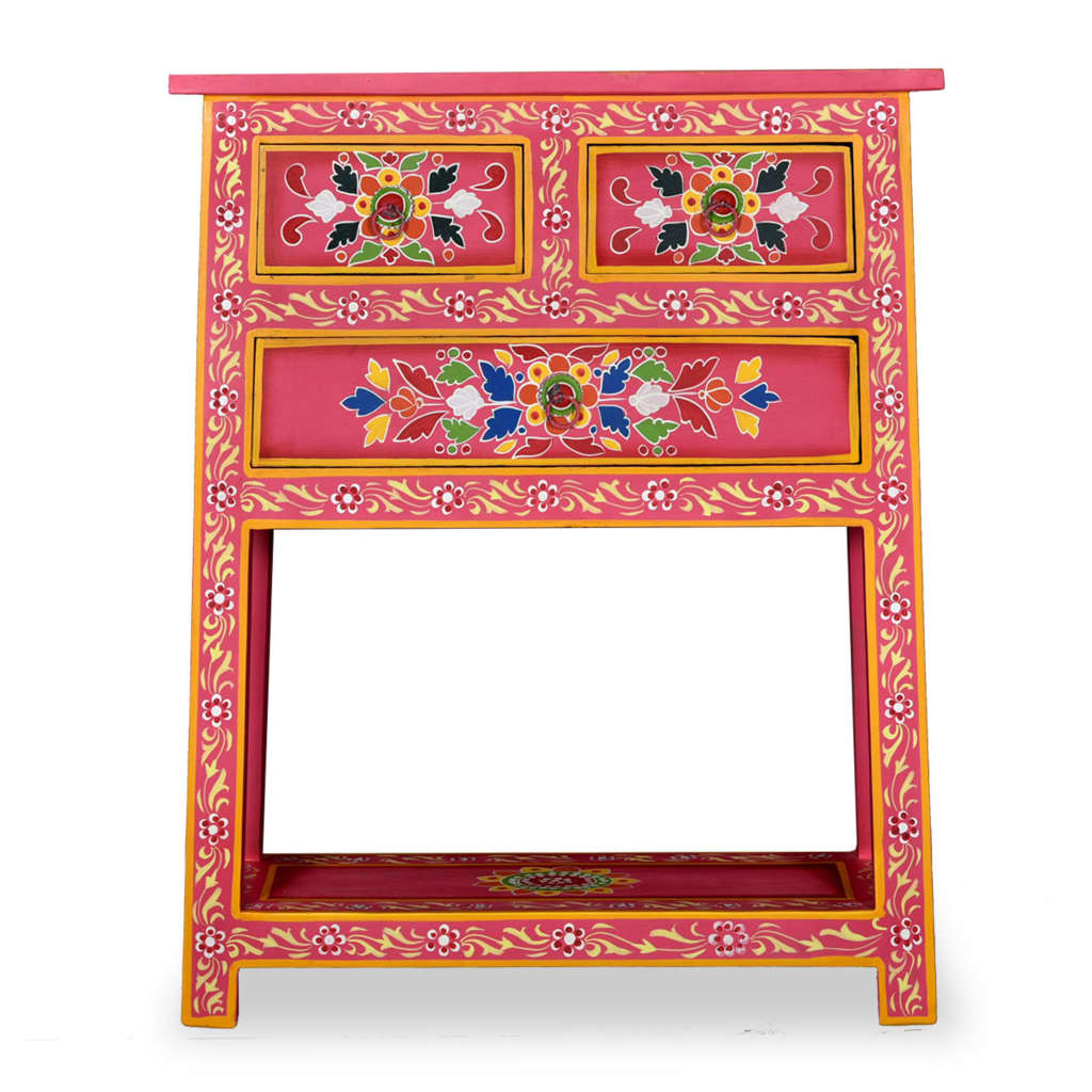 vidaXL Sideboard mit Schubladen Massivholz Mango Rosa Handbemalt