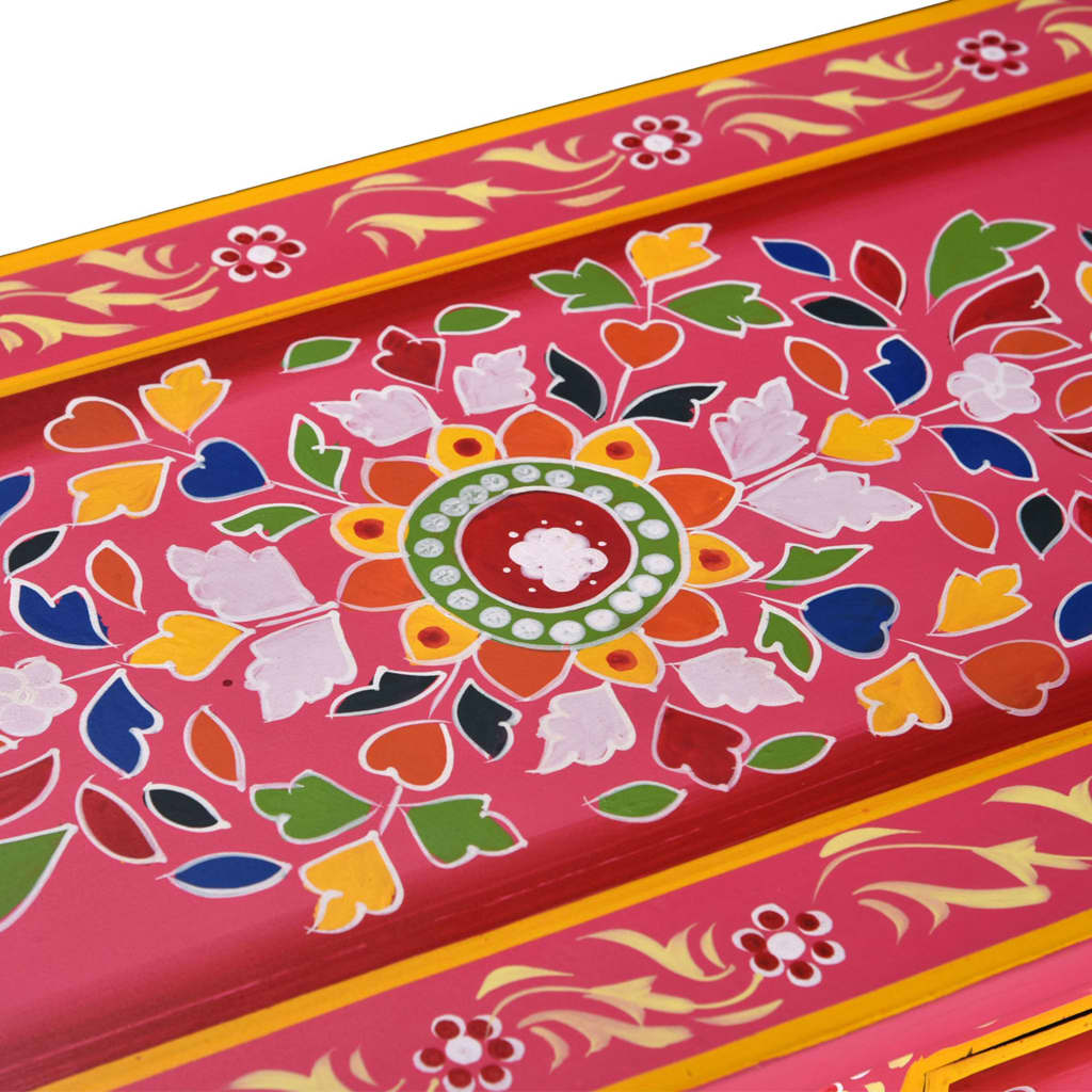 vidaXL Sideboard mit Schubladen Massivholz Mango Rosa Handbemalt