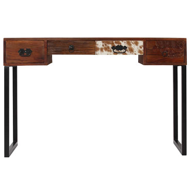 vidaXL Schreibtisch Massivholz Akazie und Echtleder 117x50x76 cm