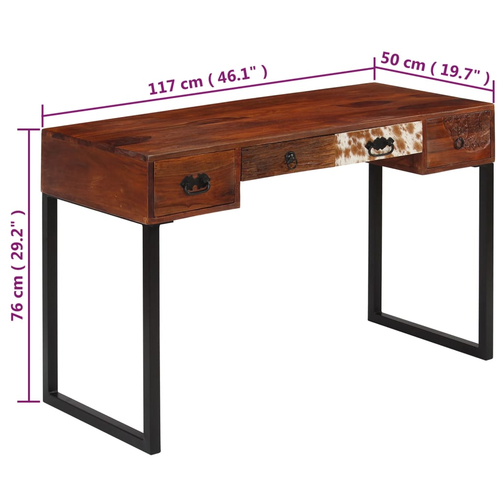 vidaXL Schreibtisch Massivholz Akazie und Echtleder 117x50x76 cm