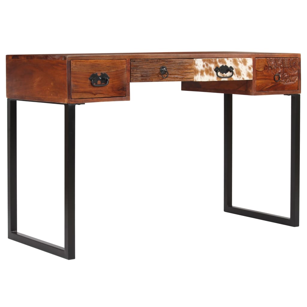 vidaXL Schreibtisch Massivholz Akazie und Echtleder 117x50x76 cm