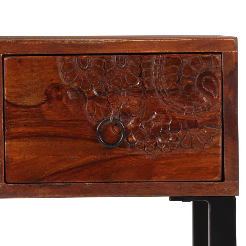 vidaXL Schreibtisch Massivholz Akazie und Echtleder 117x50x76 cm