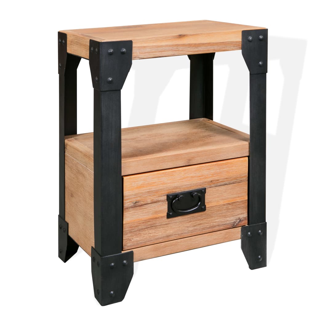 vidaXL Table de chevet Acier Bois d'acacia massif 40 x 30 x 54 cm