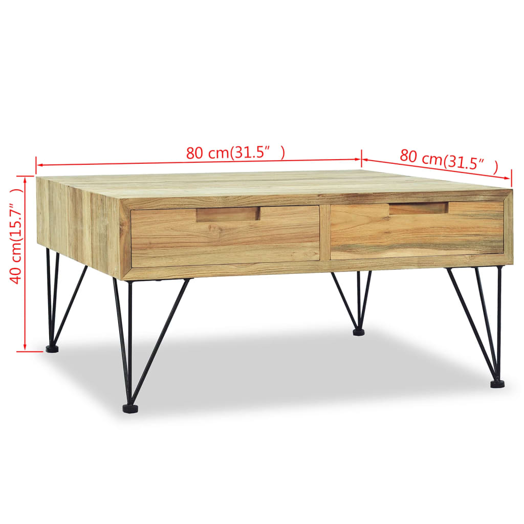 vidaXL Table basse 80x80x40 cm en bois de teck massif