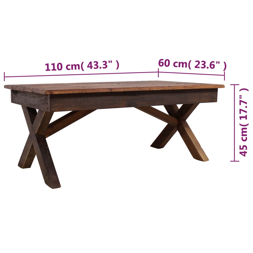 vidaXL Couchtisch Gemischtes Altholz 110x60x45 cm