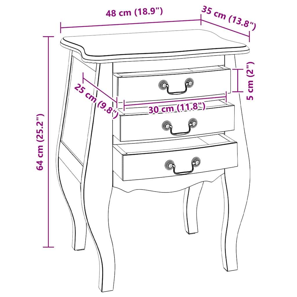 vidaXL Table de chevet en bois d'acajou massif 48x35x64 cm