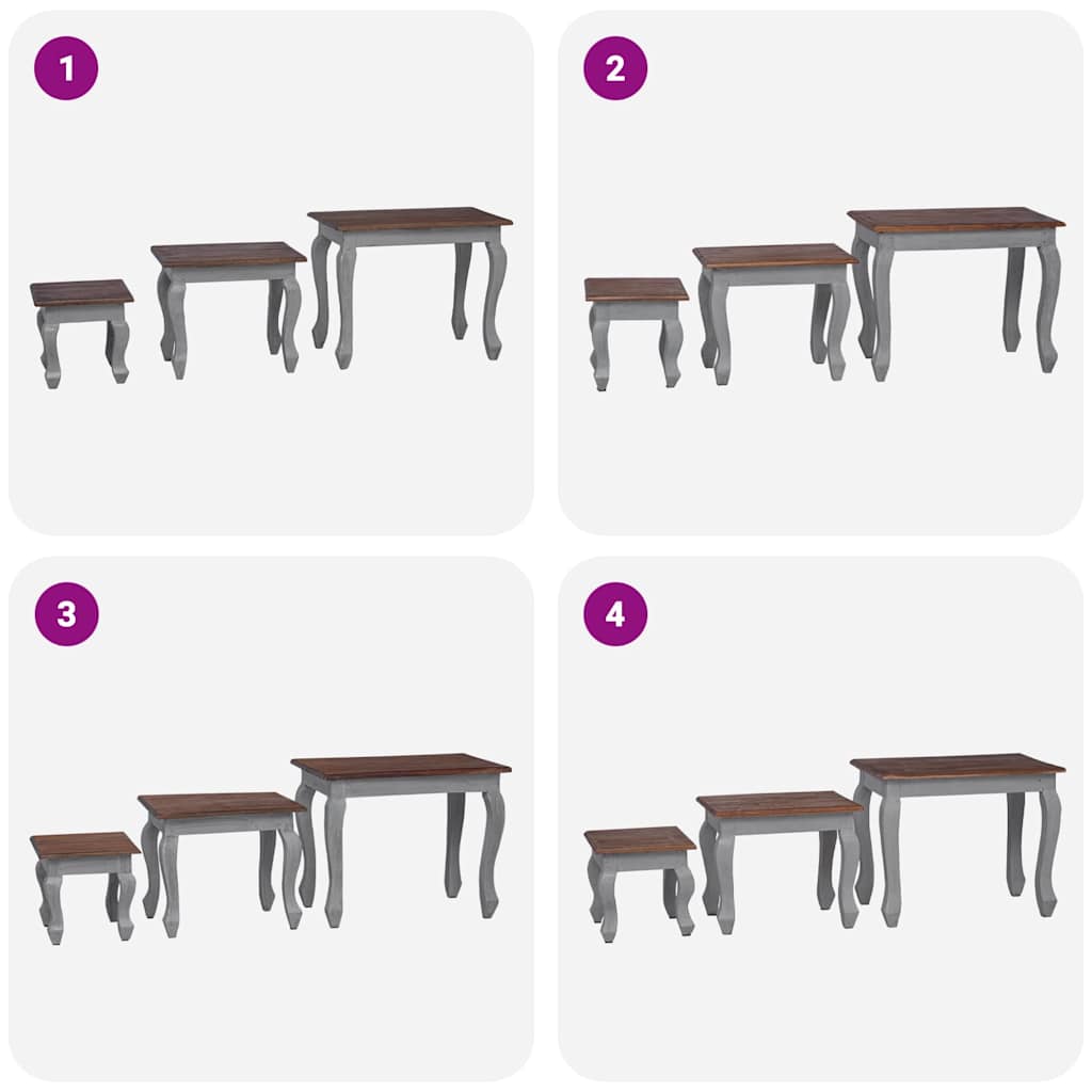 vidaXL Satztisch-Set 3-tlg. Massives Mahagoniholz