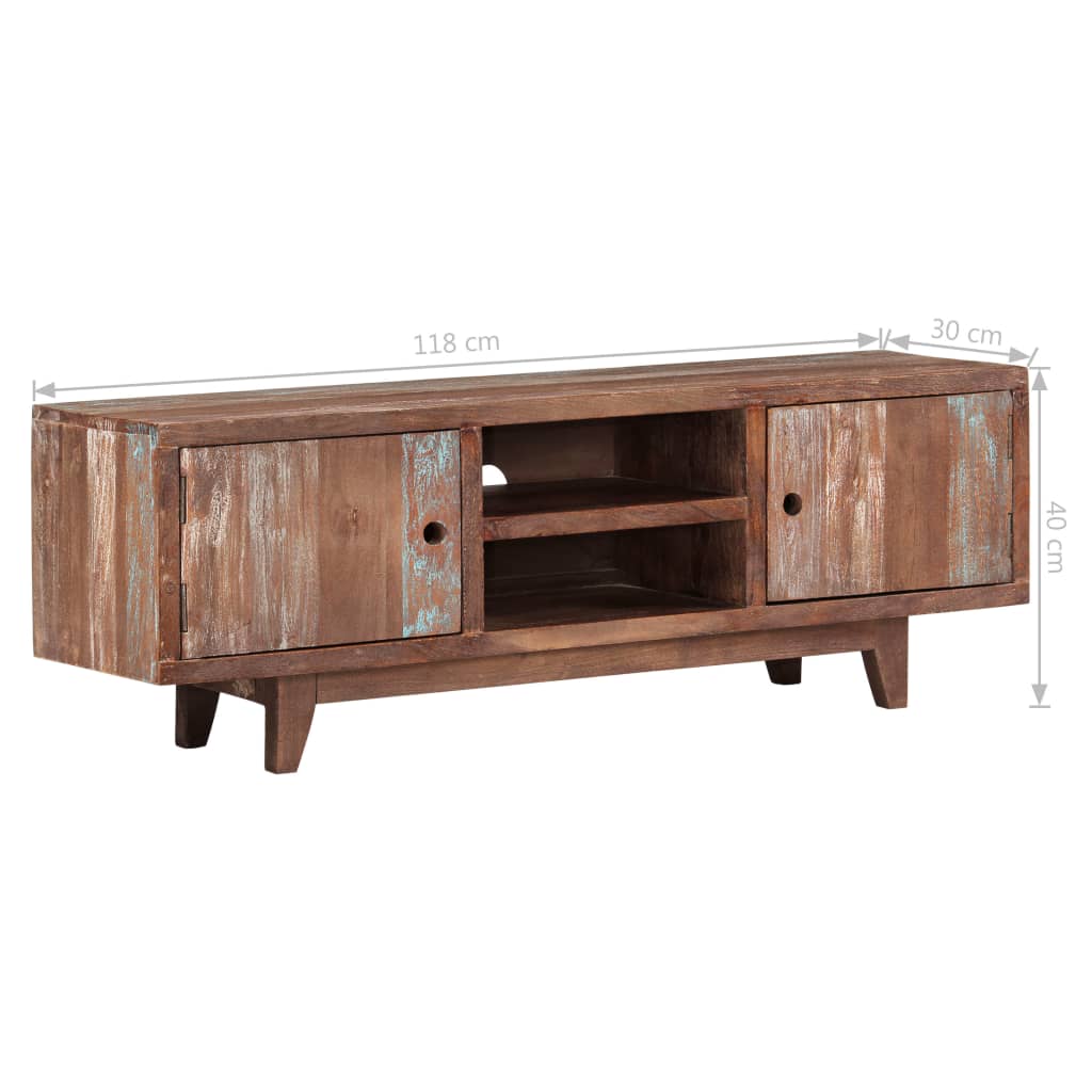 vidaXL Meuble TV Bois d'acacia massif Style vintage 118x30x40 cm