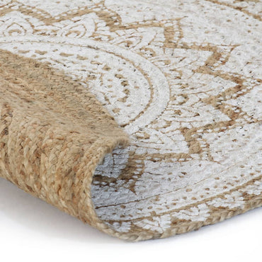 vidaXL Tapis en jute tressé et imprimé 90 cm rond